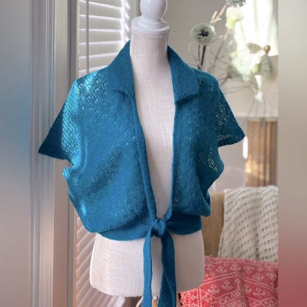 Vintage Specialty House Tie Front Shrug. 1970’s Women’s Sz-L Turquoise | Japan